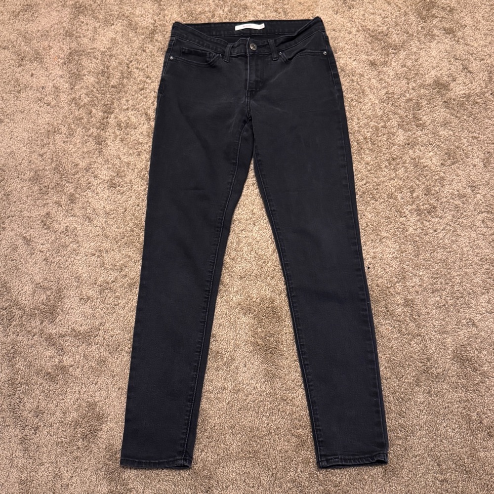 Levis 711 Jeans Womens 27 Black Denim Skinny Leg Mid Rise Stretch Casual